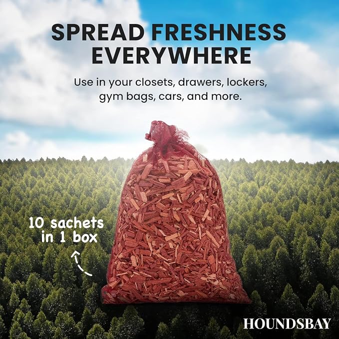 HOUNDSBAY Cedar Sachets for Drawers and Closets, 10 Pack Red Cedar Chips - Image 3