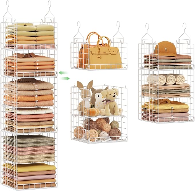 6 Tier Hanging Closet Organizers and Storage, 4 Hooks 2 Adjustable Dividers | by Yuyetuyo