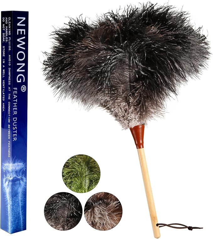 16 in Ostrich Feather Duster, Bamboo Handle, Natural ostrich feathers, Bamboo by NEWONG