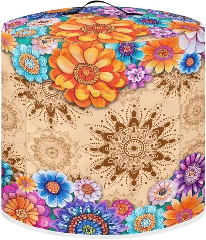 TODIYADDU Vintage Hippie Flower Electric Pressure Cooker Cover Round Protective Cover Bag with Pocket and Handle for Instant Pot or Rice Cooker Kitchen Small Appliance Dust Covers Holiday Presents, M