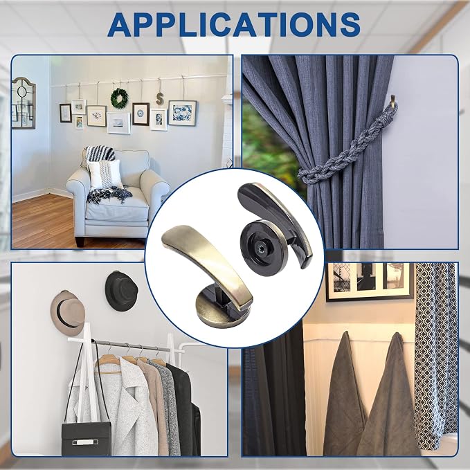 Curtain Tieback Hooks, 4 Pack | Wall Mounted, Decorative, Includes Screws - Image 6