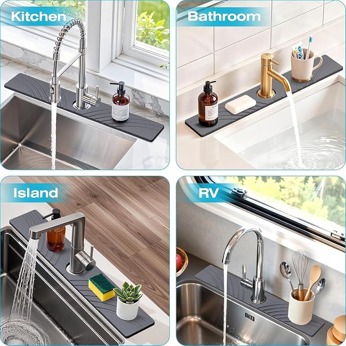 SpaceHacks Stone Faucet Mat for Kitchen Sink 23.7x4 in, Dark Gray | Fast Drying - Image 6