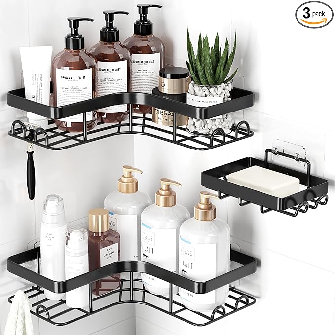 Sakugi Corner Shower Caddy, Soap Holder & Hooks by Sakugi