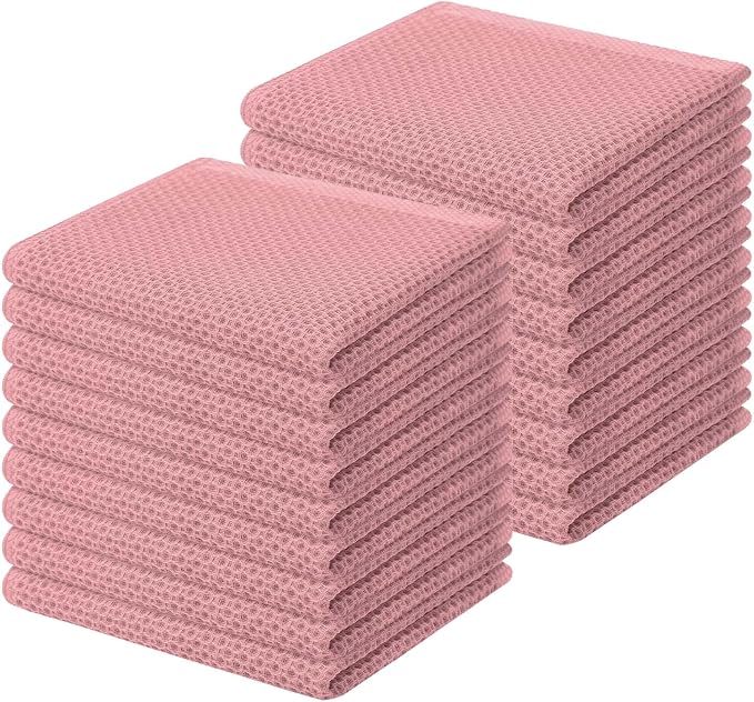 Homaxy 100% Cotton Waffle Weave Kitchen Dish Cloths 18-Pack, Dried Rose | 12 x by Homaxy