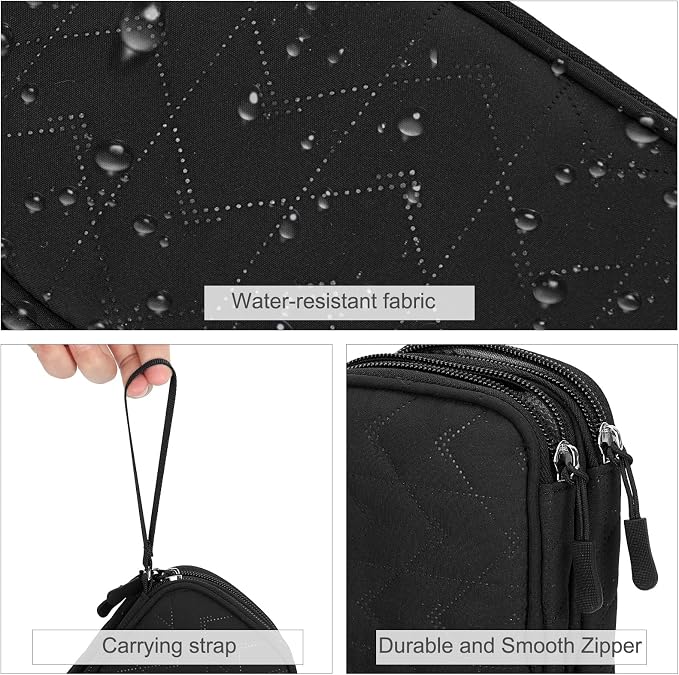 FYY Electronic Organizer, Travel Tech Pouch, Cable Organizer Black Quilted | - Image 4