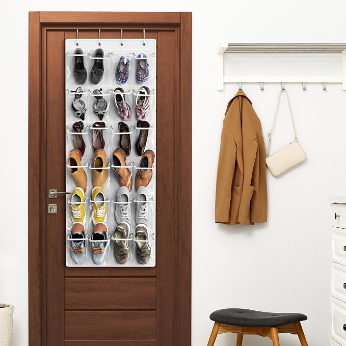 Simple Houseware 24 Pockets Large Clear Over the Door Shoe Organizer, 4 Durable - Image 6