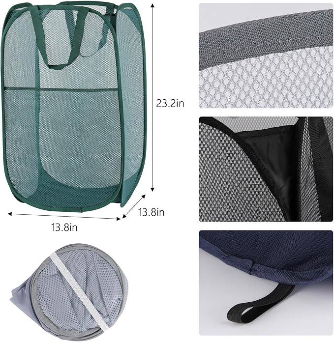 4Pcs Pop Up Laundry Basket Set, Collapsible Pop Up Hamper in 4 Colors, Mesh - Image 2