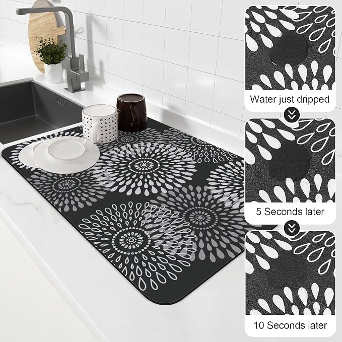 Dish Drying Mat Absorbent Kitchen Counter Mat Rubber Backing Draining Mat | - Image 4
