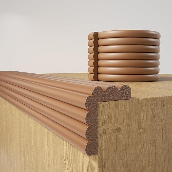 Baby Proofing Wall Corner Protector,Edge Guard Corner Protector,6.56ft Thinken Soft Corner Protectors Pre-Taped Soft Rubber Foam Edge Cushion for Furniture (Brown-L, 6.56Ft x 5.9" W x 0.47" Th)