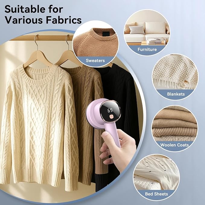 Rechargeable Fabric Shaver, 6-Leaf Blades, LED Display, 3 Speeds | Portable - Image 9