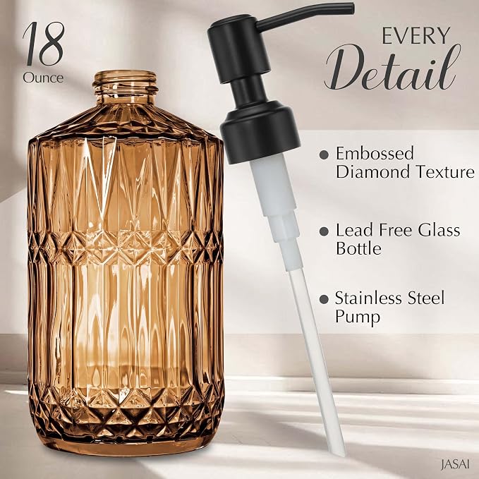 JASAI 18Oz Amber Glass Soap Dispenser - Image 2