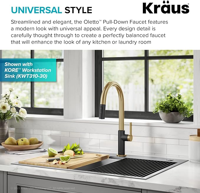 KRAUS Oletto High-Arc Single Handle Pull-Down Kitchen Sink Faucets in Brushed - Image 4