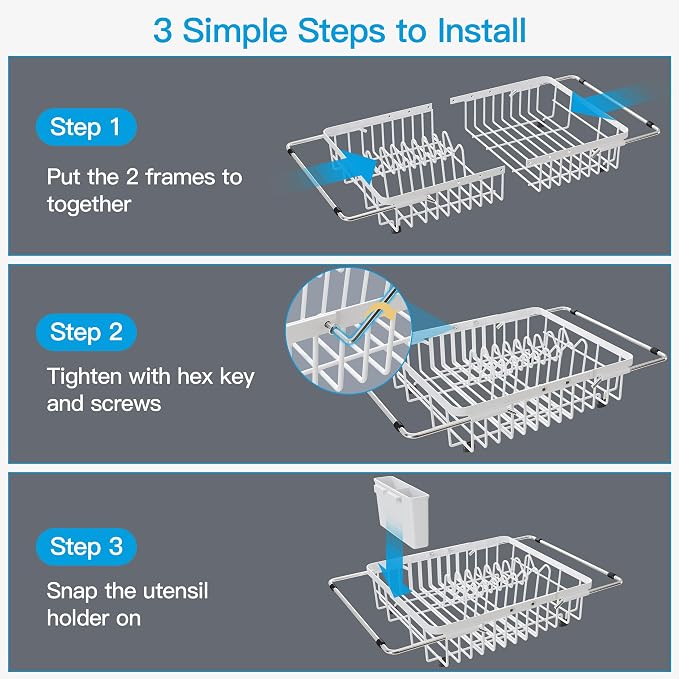 JASIWAY White Dish Drying Rack Over the Sink - Image 8
