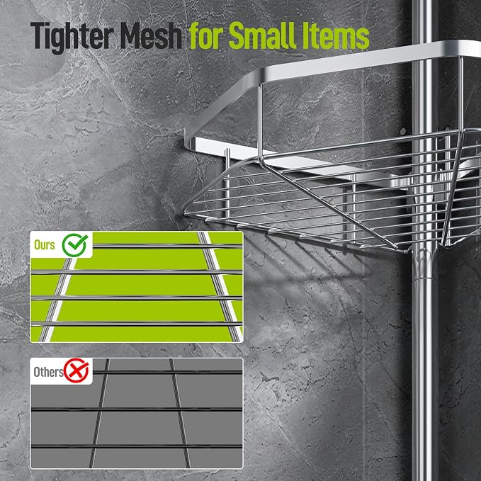 LAMU Corner Shower Caddy Tension Pole, 4-Tier Stainless Steel Organizer - Image 7