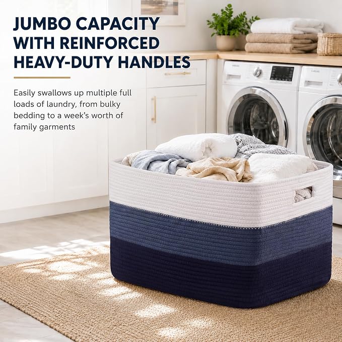 OIAHOMY Blanket Basket Laundry Basket Dog Toy Basket 75L Gradient Blue - Image 6