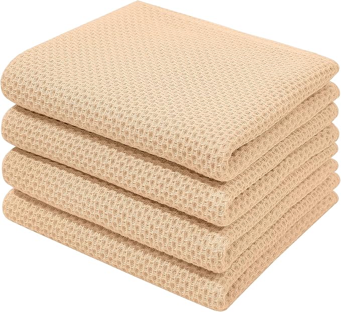 Homaxy 100% Cotton Waffle Weave Kitchen Dish Towels 4-Pack, Apricot | 13 x 28 by Homaxy