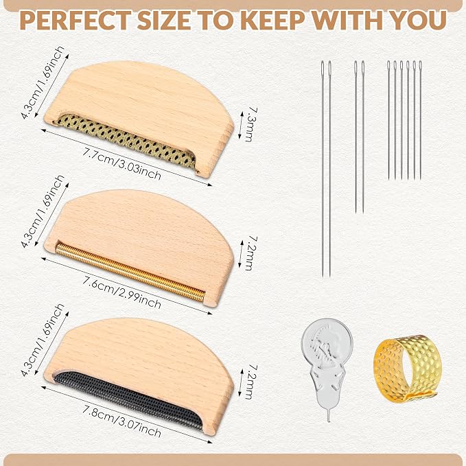 LemonRoad 3 Pcs Wooden Lint Comb 3 Styles Manual Portable Sweater Comb Manual - Image 2
