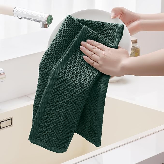 Homaxy 100% Cotton Oversized Waffle Weave Kitchen Towels 8-Pack | Blackish Green - Image 4