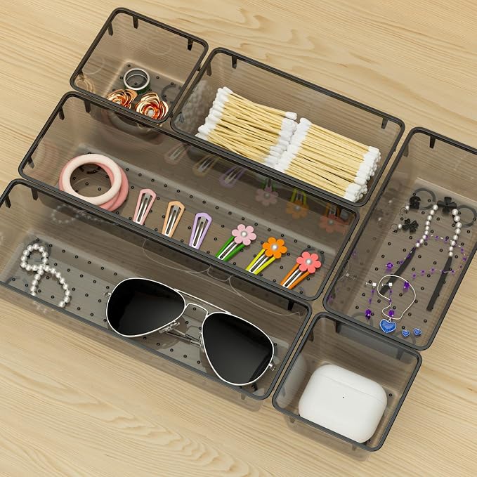 9 Pack Clear Drawer Organizer Set, Drawer Storage Trays, Storage Bins | Acrylic - Image 7