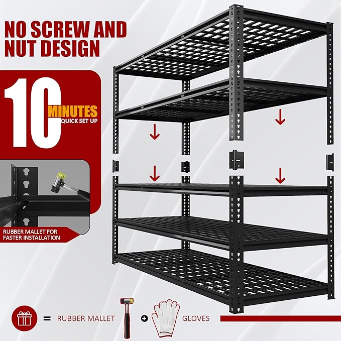 60" W x 24" D x 72" H Garage Shelving Heavy Duty Metal Shelving 3030LBS Storage Shelves Adjustable Metal Shelves for Storage Industrial Garage Shelves for Warehouse Basement