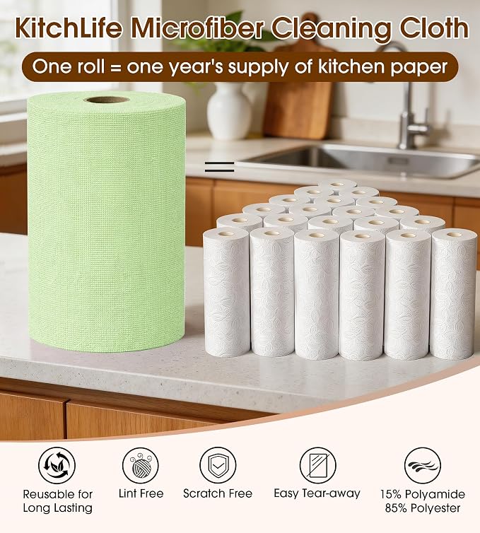 KitchLife Microfiber Cleaning Cloth Roll, 100 Pack - Image 3