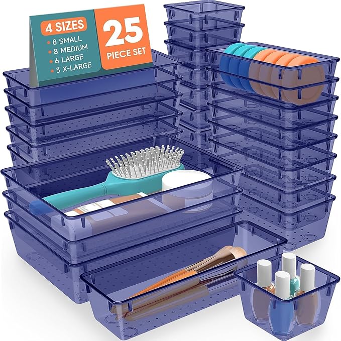 SpaceHacks 25 PCS Plastic Drawer Organizer, 4-Size Versatile Organizer Trays & by SpaceHacks
