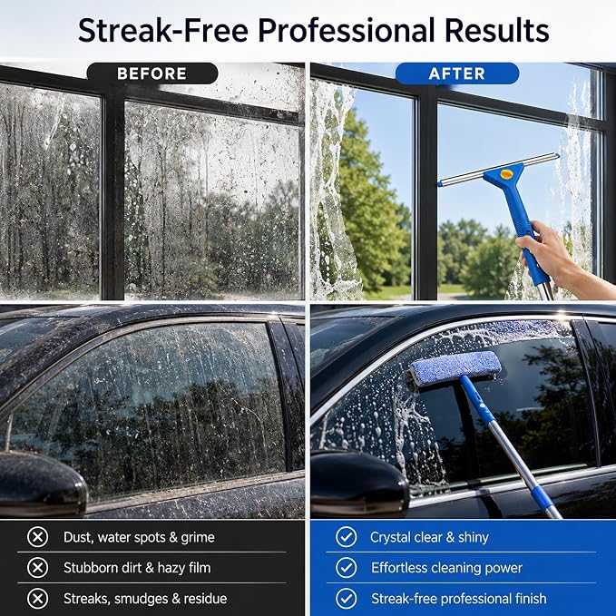 Window Cleaning Kit with Extendable Long Handle, Professional Window Squeegee & - Image 2