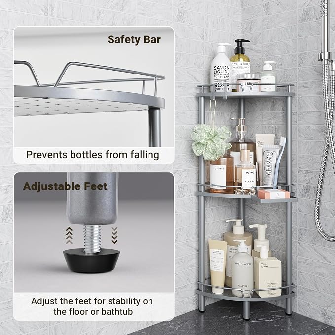 ELYKEN Corner Shower Caddy Standing, 3 Tier Metal Shower Organizer - Image 6