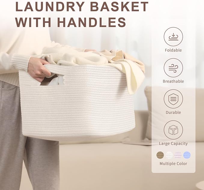 60L Woven Laundry Basket Hamper - Image 4