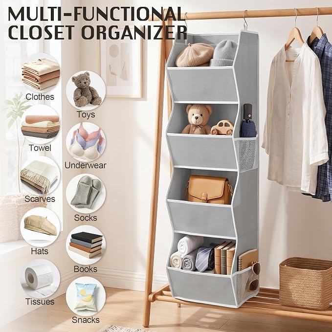Hanging Closet Organizer 4-Shelf Wide Trapezoid, Anti-Sagging Storage Bins - Image 7