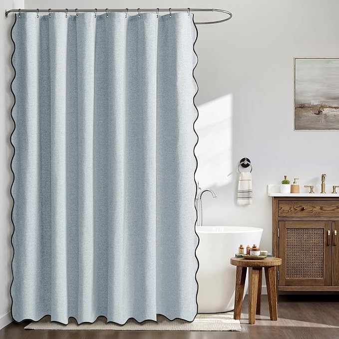 MIULEE 72"x84" Extra Long Scalloped Linen Shower Curtain Light Blue - Image 3