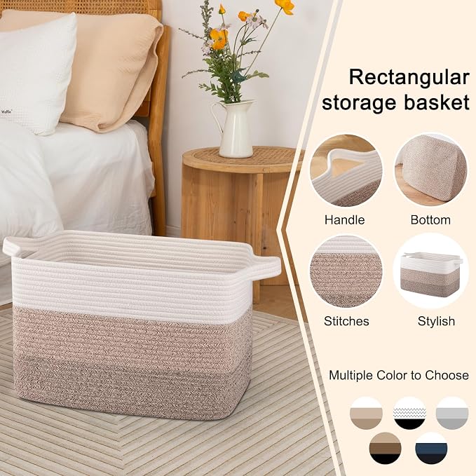 OIAHOMY Woven Blanket Basket Laundry Basket Dog Toy Basket Gradient Brown - Image 5