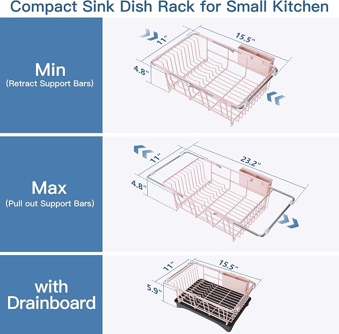 JASIWAY Pink Dish Drying Rack in Sink - Image 5