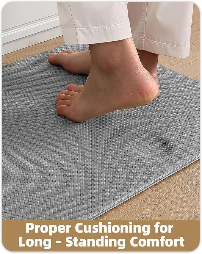 Color&Geometry Anti Fatigue Cushion Padded Kitchen Mat for Floor - 17x59+17x59,Easy Clean, Waterproof & Oil Proof, Anti Slip, Foam Rubber Runner Rug for Front Sink Comfort Standing, Grey Set of 2