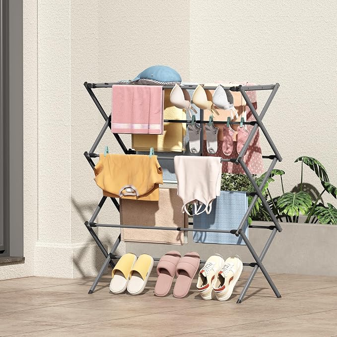 KINGBOARD 3-Tier Extendable Clothes Drying Rack, Small & Foldable, Space-Saving - Image 8