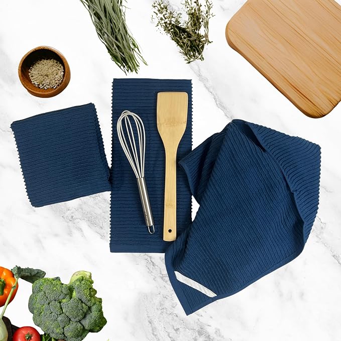 Royal Navy Blue Kitchen Hand Dish Towels, 100% Cotton - Image 3