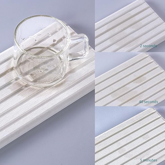 2 PCS Water Absorbent diatomite Coasters, 8.3" x 4" Water Absorbing Stone Tray for Sink, Stone Drying mat for Kitchen Counter, Stone soap Tray Used for Hand Soaps & toiletries & Plants