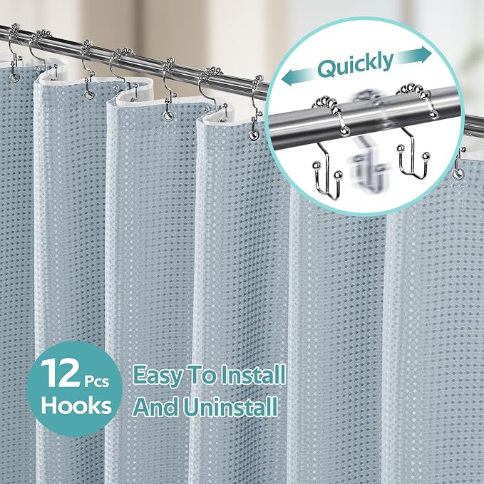 Vipfree 3 in 1 Shower Curtain Set, Waffle Shower Curtain and Liner Set - Image 3