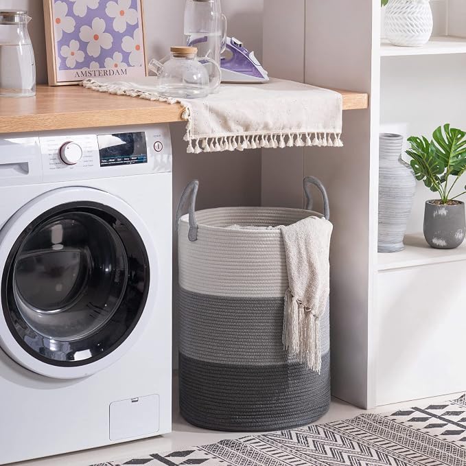 YOUDENOVA Cotton Rope Laundry Hamper Basket, 58L Blanket Basket - Image 6