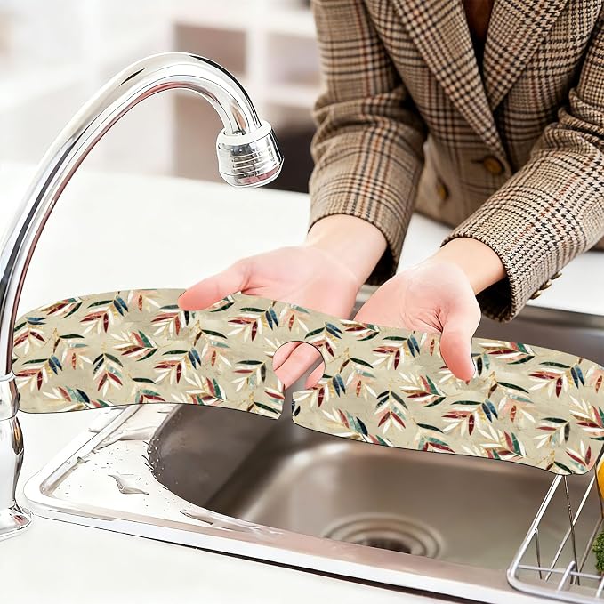 2 Pcs Kitchen Sink Splash Guard Faucet Mat Artistic Leaves Faucet Mat - Image 6