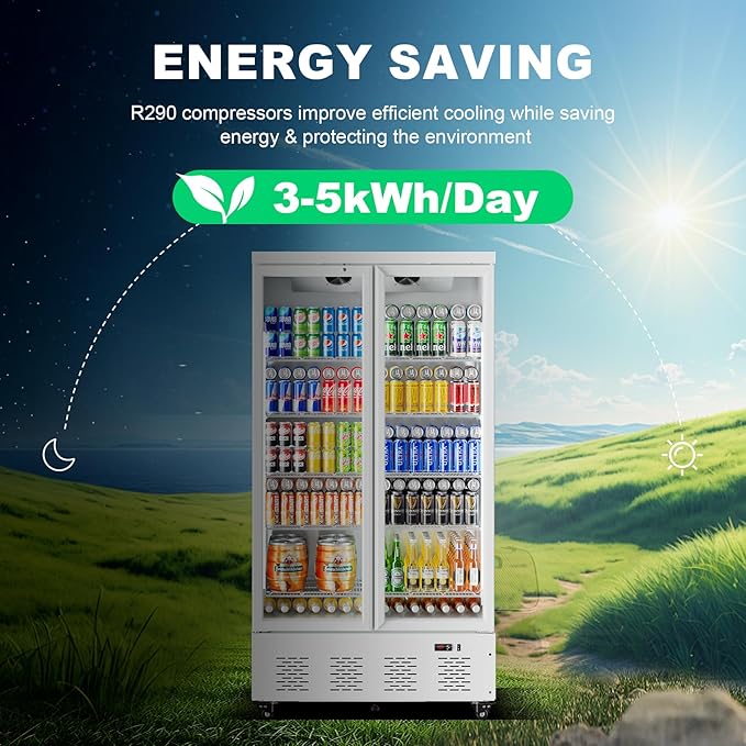 30.5 Cu.Ft White Commercial Refrigerators 2 Glass Door Commercial Beverage Refrigerators Upright Display Cooler with Soft LED Light and 10 Adjustable Shelves for Restaurant Grocery Stores Home