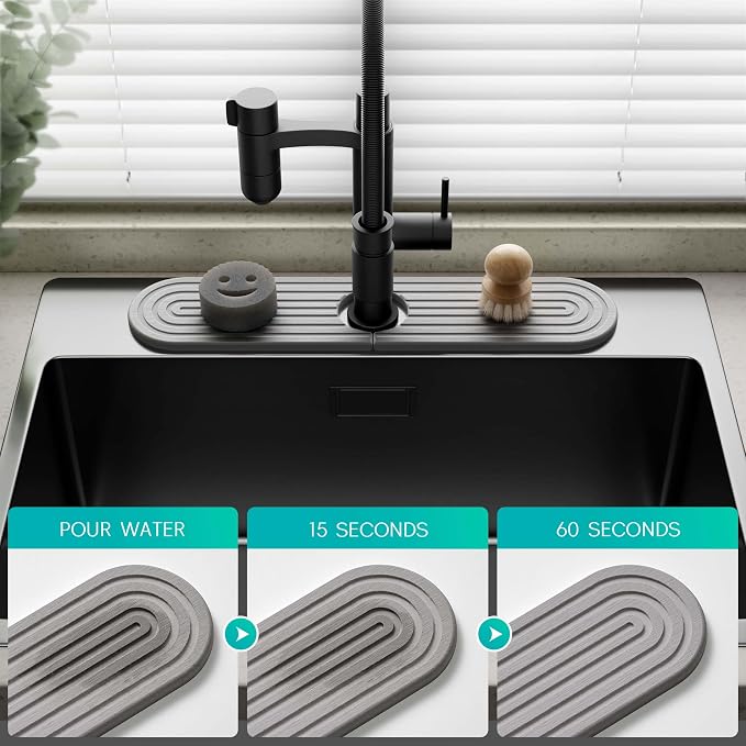 Stone Faucet Mat for Kitchen Sink – Diatomite Fast-Drying Stone Tray, Faucet - Image 3