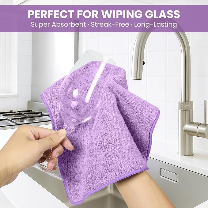 SIFANGKE Microfiber Cleaning Cloth, 12 Pack Purple Cleaning Rags - Image 4