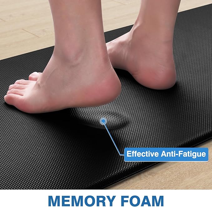 StepRite Kitchen Mats, 2PCS Kitchen Rugs, Cushioned Anti Fatigue Kitchen Mats for Floor, Non-Slip Standing Desk Mat, Waterproof Kitchen Rug Set for Kitchen, 20" x 32"+20" x 48"-0.47 inch Thick, Black