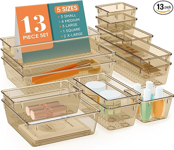 13 PCS Drawer Organizer Set, 5 Size Bathroom and kitchen organizer Trays | by StorMiracle