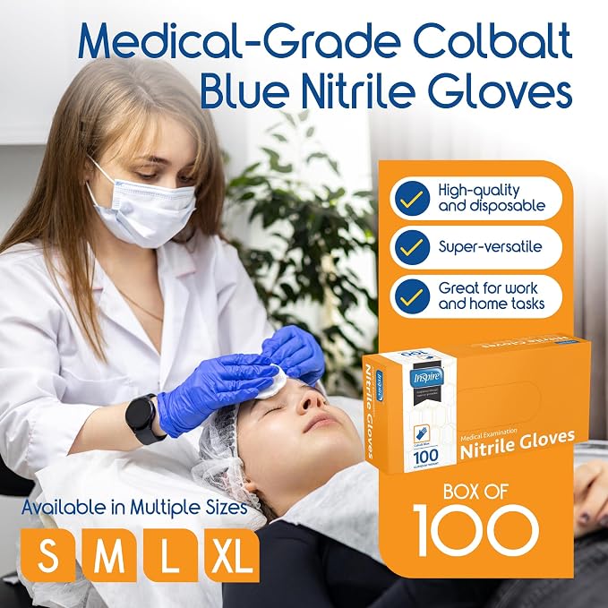 Inspire Cobalt Blue Nitrile Disposable Gloves | 4.5 Nitrile Safety Medical Exam - Image 2