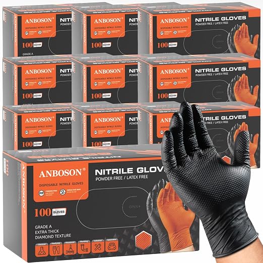 ANBOSON 10 Mil Heavy Duty Mechanic Nitrile Gloves by WELCOMEANBOSON