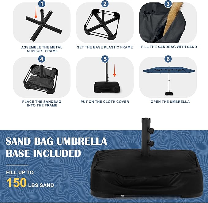 Sundale Outdoor 15ft Large Patio Umbrella with Base Included and Umbrella Cover, Outdoor Double-Sided Umbrella