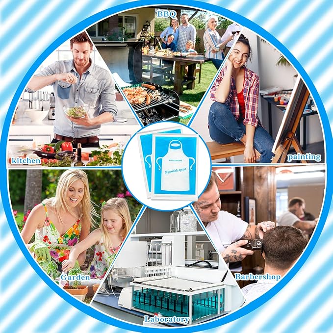 100Pcs Disposable Aprons for Adults, Plastic Aprons for Cooking, Waterproof Apron for Adults Painting Housework Picnic Party Etc