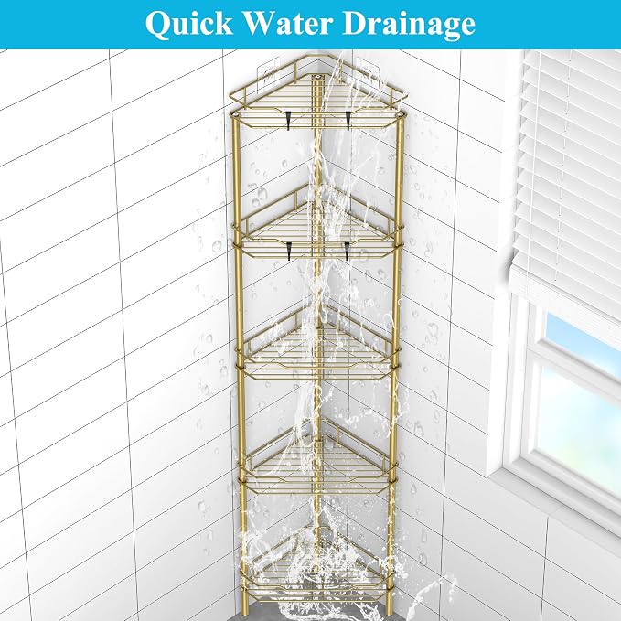 HuggieGems Metal Floor Standing Corner Shower Caddy, 5 Tier - Image 4